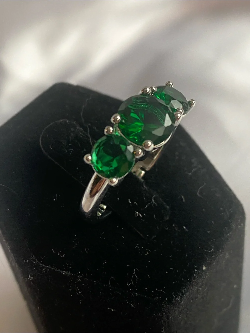 Triple Green Stone Sterling-Look Ring